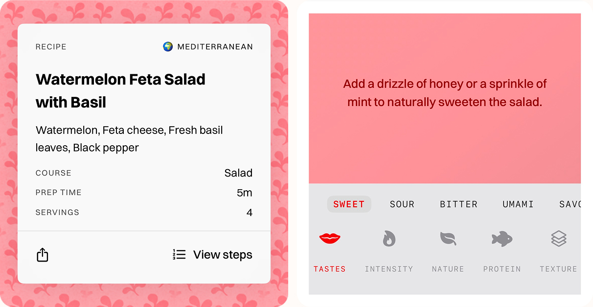 Recipe widget interface